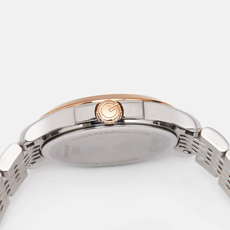 Pre Owned Gucci Black Two-Tone Stainless Steel G-Timeless YA126512 Women's Wristwatch 27 mm
