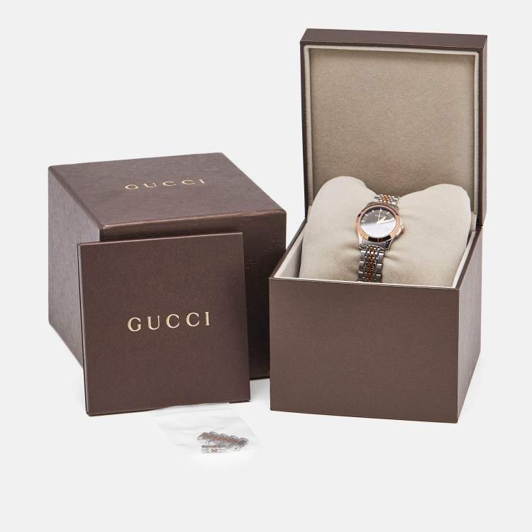 Pre Owned Gucci Black Two-Tone Stainless Steel G-Timeless YA126512 Women's Wristwatch 27 mm