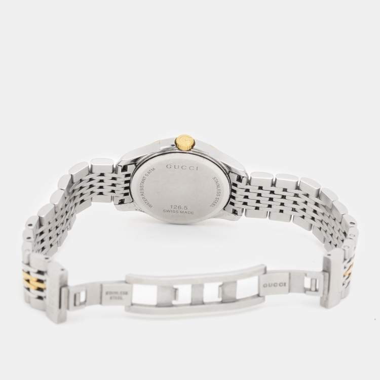 Pre Owned Gucci Silver Two Tone Stainless Steel G-Timeless 126.5 Quartz Women's Wristwatch 27mm