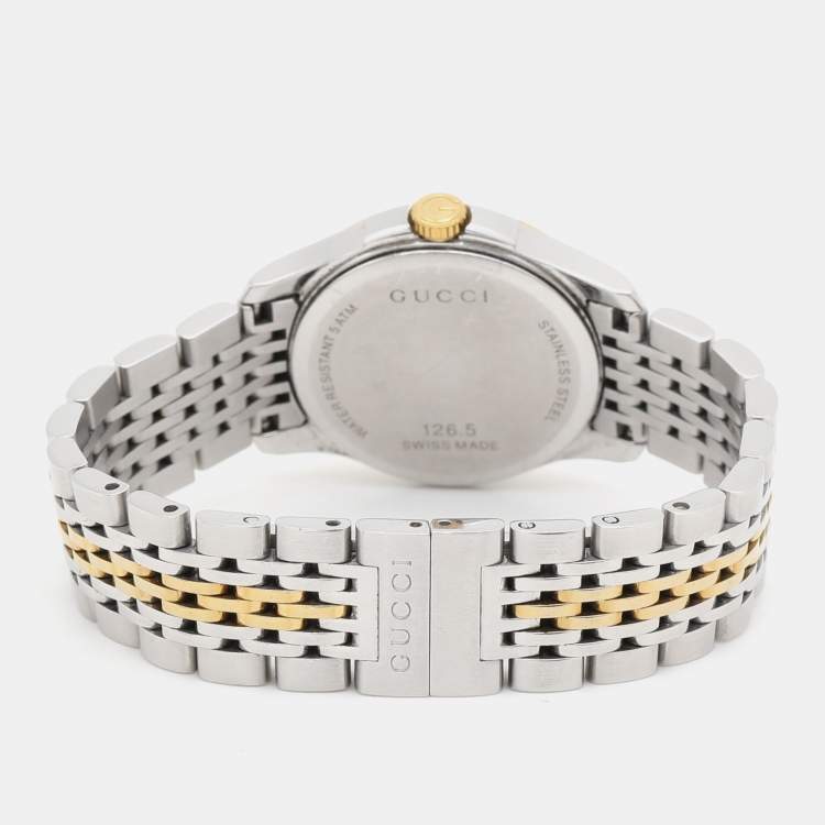 Pre Owned Gucci Silver Two Tone Stainless Steel G-Timeless 126.5 Quartz Women's Wristwatch 27mm