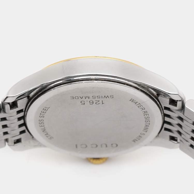 Pre Owned Gucci Silver Two Tone Stainless Steel G-Timeless 126.5 Quartz Women's Wristwatch 27mm