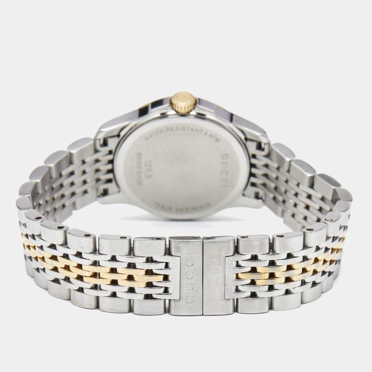 Pre Owned Gucci Mother of Pearl Two-Tone Stainless Steel Diamonds G-Timeless YA126513 Women's Wristwatch 27 mm