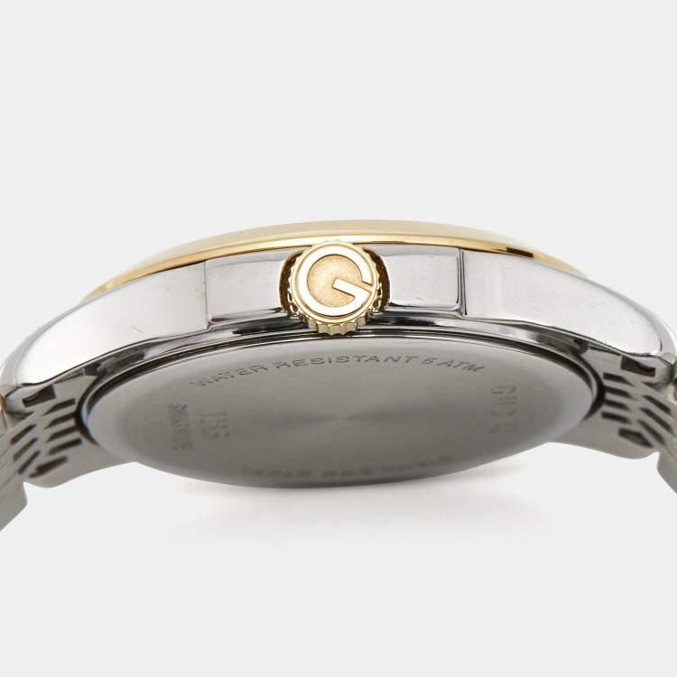 Pre Owned Gucci Mother of Pearl Two-Tone Stainless Steel Diamonds G-Timeless YA126513 Women's Wristwatch 27 mm