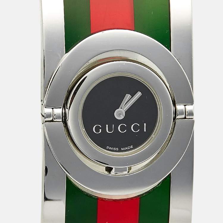 Pre Owned Gucci Black Stainless Steel Acetate Twirl 112 Women's Wristwatch 23 mm