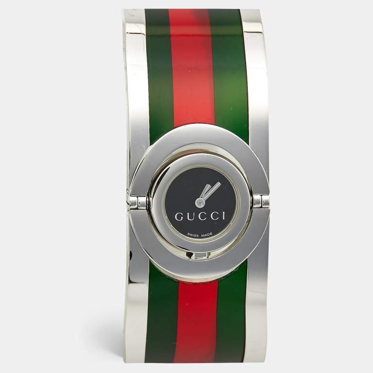 Pre Owned Gucci Black Stainless Steel Acetate Twirl 112 Women's Wristwatch 23 mm