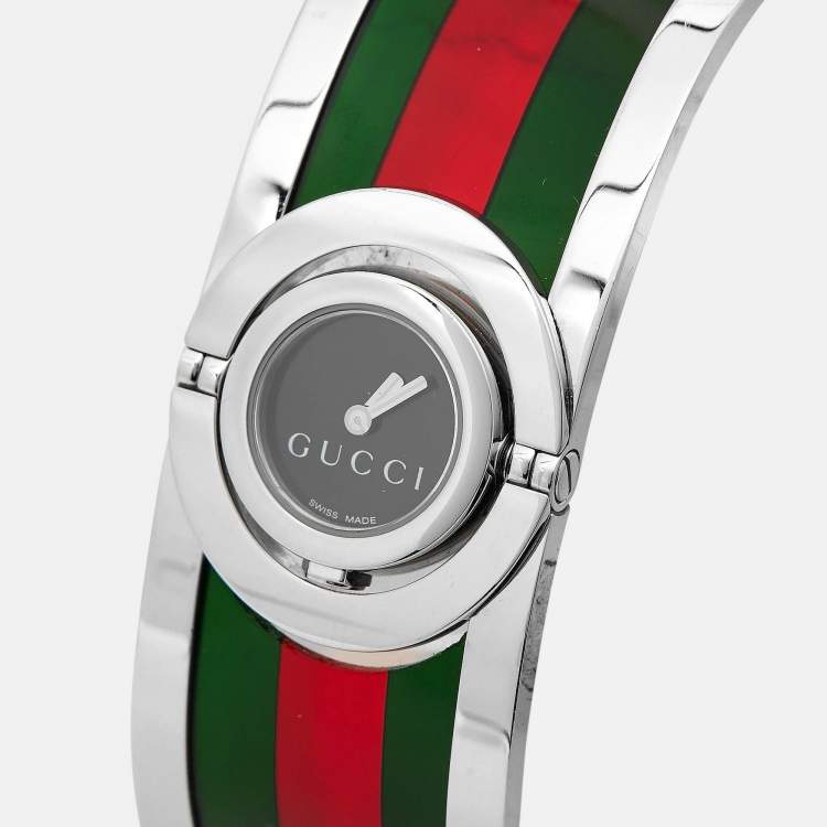 Pre Owned Gucci Black Stainless Steel Acetate Twirl 112 Women's Wristwatch 23 mm