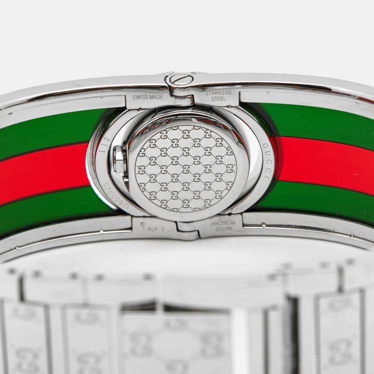 Pre Owned Gucci Black Stainless Steel Acetate Twirl 112 Women's Wristwatch 23 mm