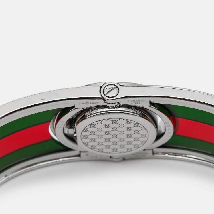 Pre Owned Gucci Black Stainless Steel Acetate Twirl 112 Women's Wristwatch 23 mm