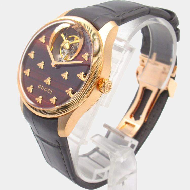 Pre Owned Gucci G-Timeless 717070 IDLA0 8599 Automatic Brown 18k Rose Gold Women's Wristwatch 40 mm