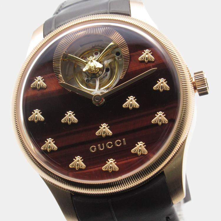 Pre Owned Gucci G-Timeless 717070 IDLA0 8599 Automatic Brown 18k Rose Gold Women's Wristwatch 40 mm