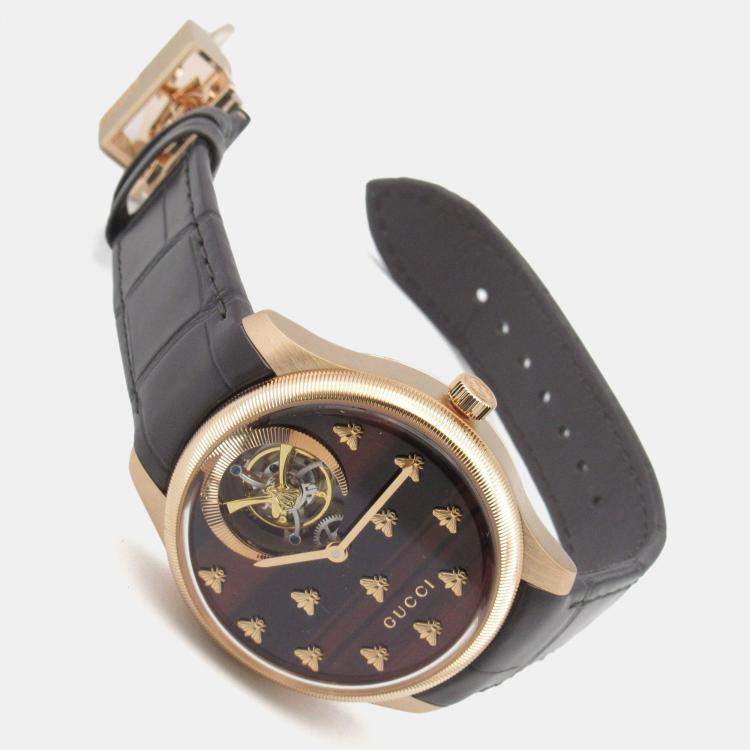 Pre Owned Gucci G-Timeless 717070 IDLA0 8599 Automatic Brown 18k Rose Gold Women's Wristwatch 40 mm