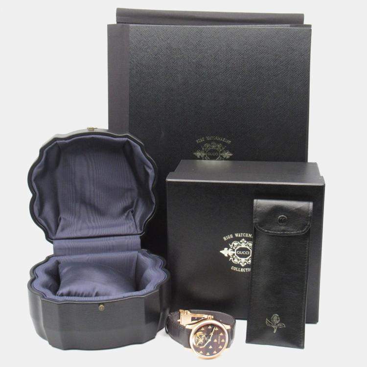 Pre Owned Gucci G-Timeless 717070 IDLA0 8599 Automatic Brown 18k Rose Gold Women's Wristwatch 40 mm