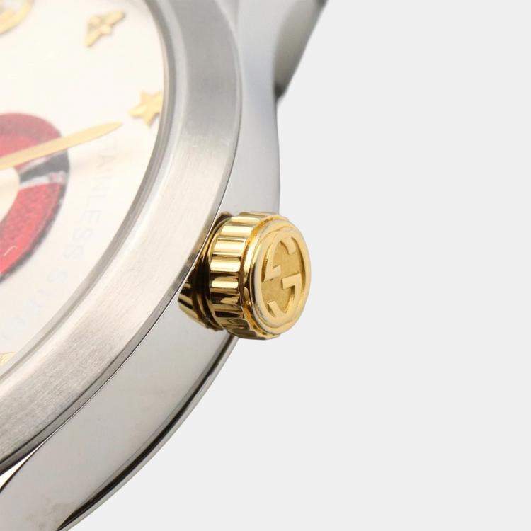 Pre Owned Gucci G-Timeless 126.4 Quartz Silver Gold Plated Stainless Steel Women's Wristwatch 38 mm