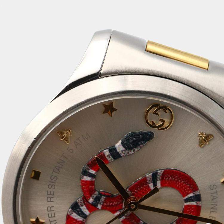 Pre Owned Gucci G-Timeless 126.4 Quartz Silver Gold Plated Stainless Steel Women's Wristwatch 38 mm