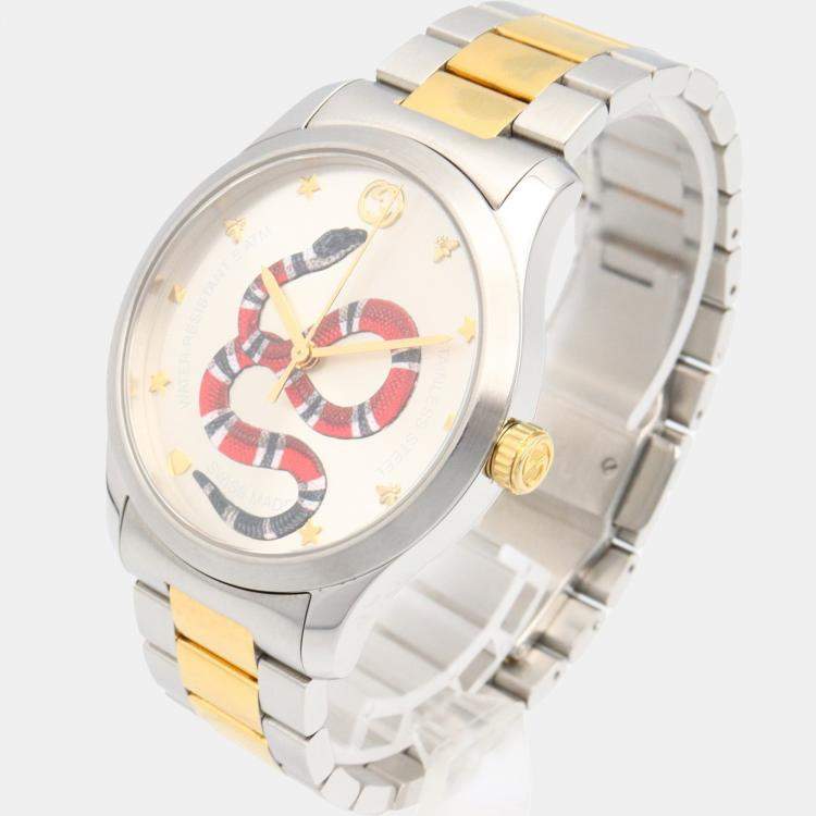 Pre Owned Gucci G-Timeless 126.4 Quartz Silver Gold Plated Stainless Steel Women's Wristwatch 38 mm