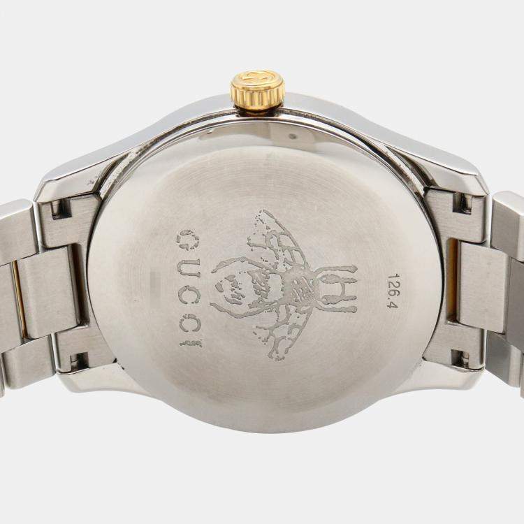 Pre Owned Gucci G-Timeless 126.4 Quartz Silver Gold Plated Stainless Steel Women's Wristwatch 38 mm