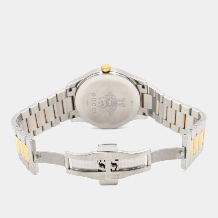 Pre Owned Gucci G-Timeless 126.4 Quartz Silver Gold Plated Stainless Steel Women's Wristwatch 38 mm