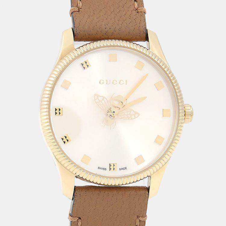Pre Owned Gucci G Timeless 126.5 Quartz White Stainless Steel Women's Wristwatch 29mm