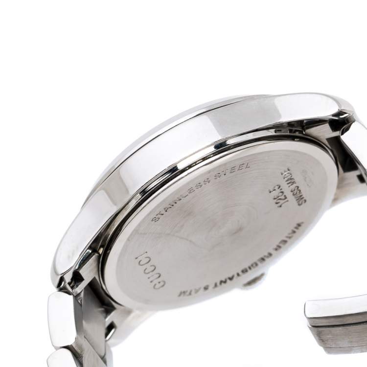 Pre Owned Gucci Silver White Stainless Steel G-Timeless 126.5 Women's Wristwatch 27 mm