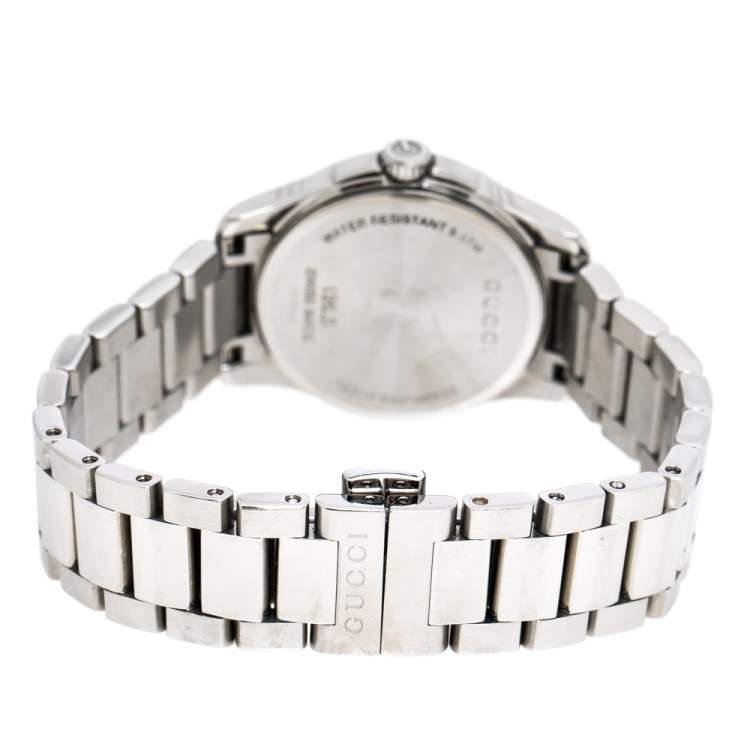 Pre Owned Gucci Silver White Stainless Steel G-Timeless 126.5 Women's Wristwatch 27 mm