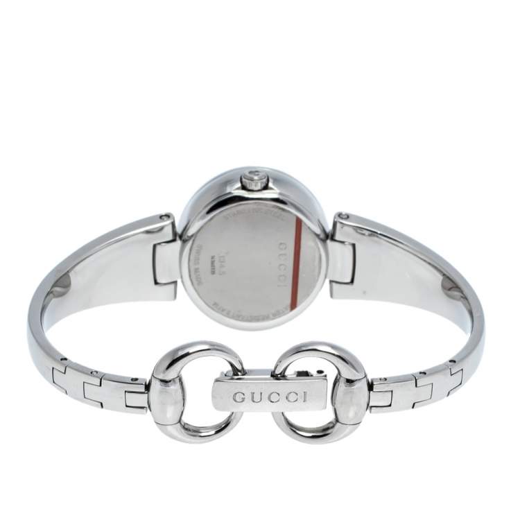 Pre Owned Gucci Mother Of Pearl Stainless Steel Guccissima 134.5 Women's Wristwatch 27 mm
