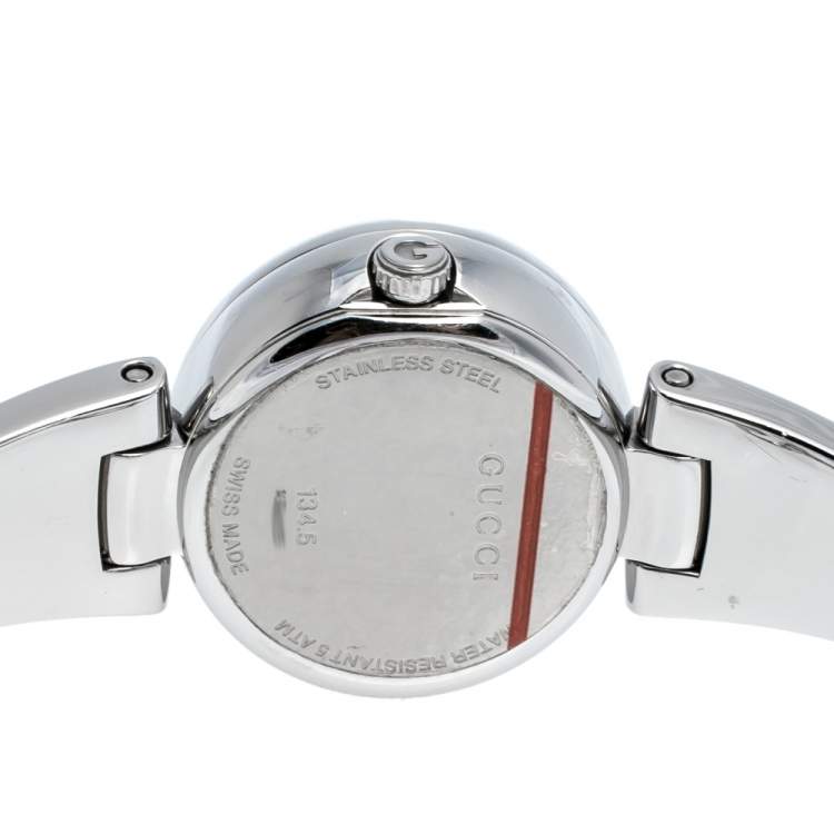 Pre Owned Gucci Mother Of Pearl Stainless Steel Guccissima 134.5 Women's Wristwatch 27 mm