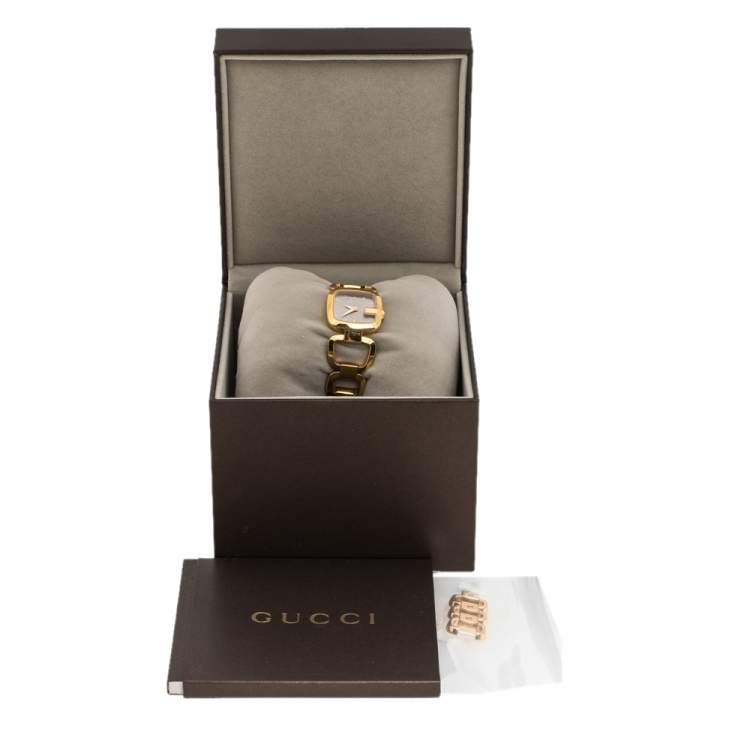 Pre Owned Gucci Brown Gold Plated Steel G Series 125.5 Women's Wristwatch 24 mm