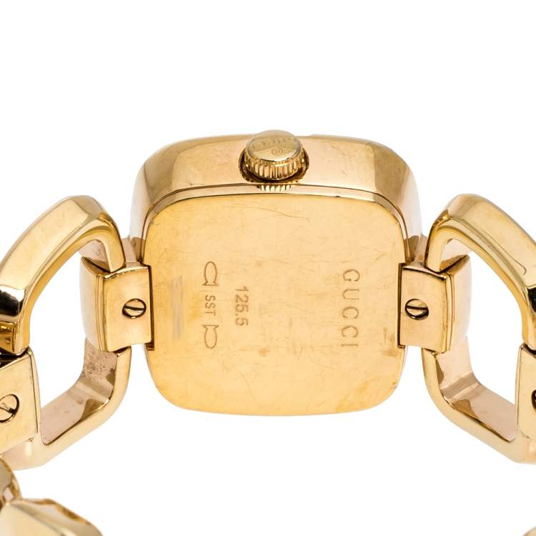 Pre Owned Gucci Brown Gold Plated Steel G Series 125.5 Women's Wristwatch 24 mm