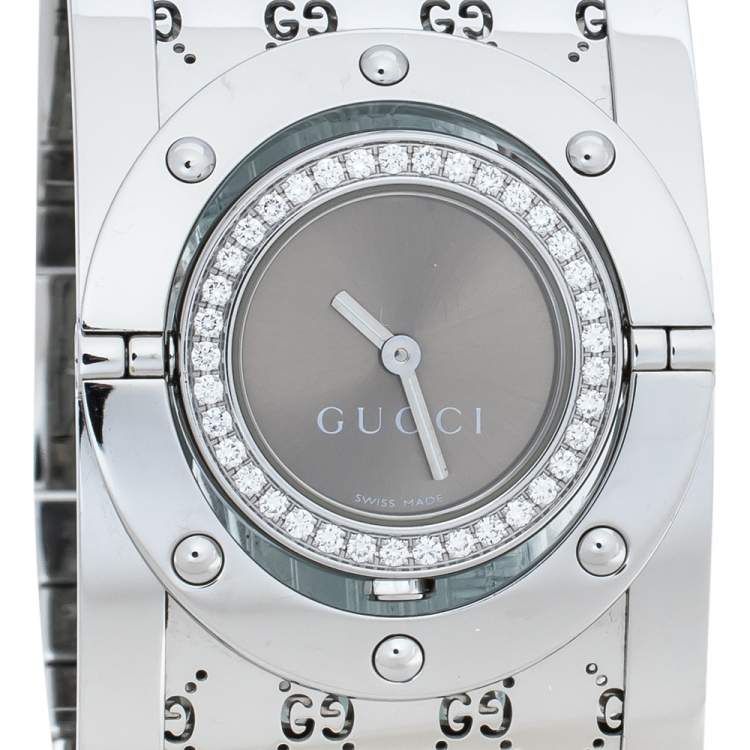 Pre Owned Gucci  Bronze Stainless Steel Diamond Twirl 112 Women's Wristwatch 23 mm