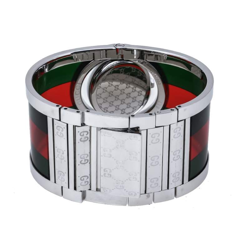 Pre Owned Gucci Black Stainless Steel Acetate Twirl 112 Women's Wristwatch 23 mm