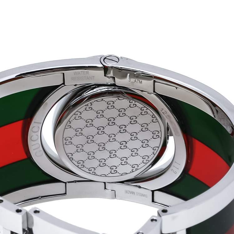 Pre Owned Gucci Black Stainless Steel Acetate Twirl 112 Women's Wristwatch 23 mm