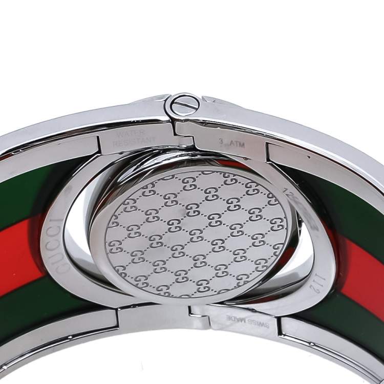 Pre Owned Gucci Black Stainless Steel Acetate Twirl 112 Women's Wristwatch 23 mm