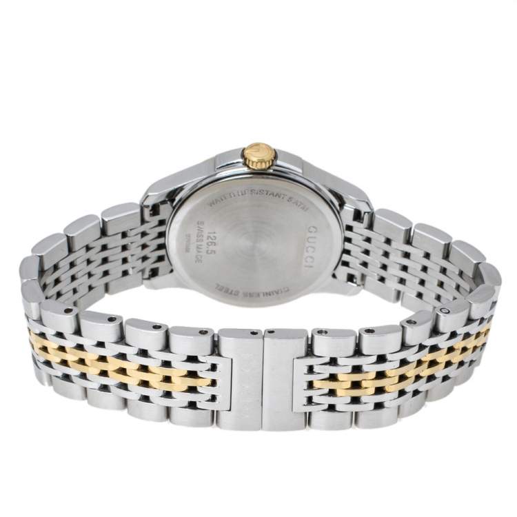 Pre Owned Gucci Silver Two-Tone Stainless steel G Timeless 126.5 Women's Wristwatch 27 mm