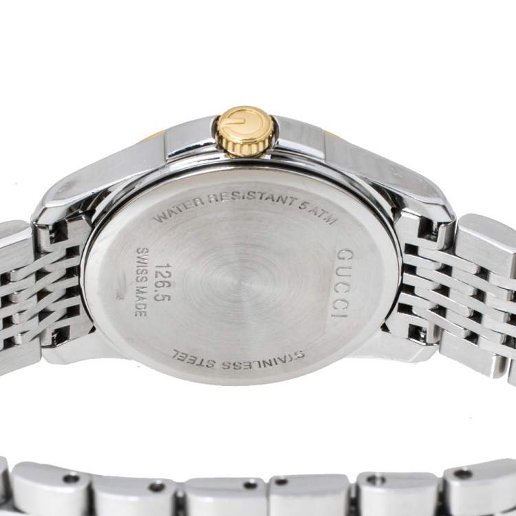 Pre Owned Gucci Silver Two-Tone Stainless steel G Timeless 126.5 Women's Wristwatch 27 mm