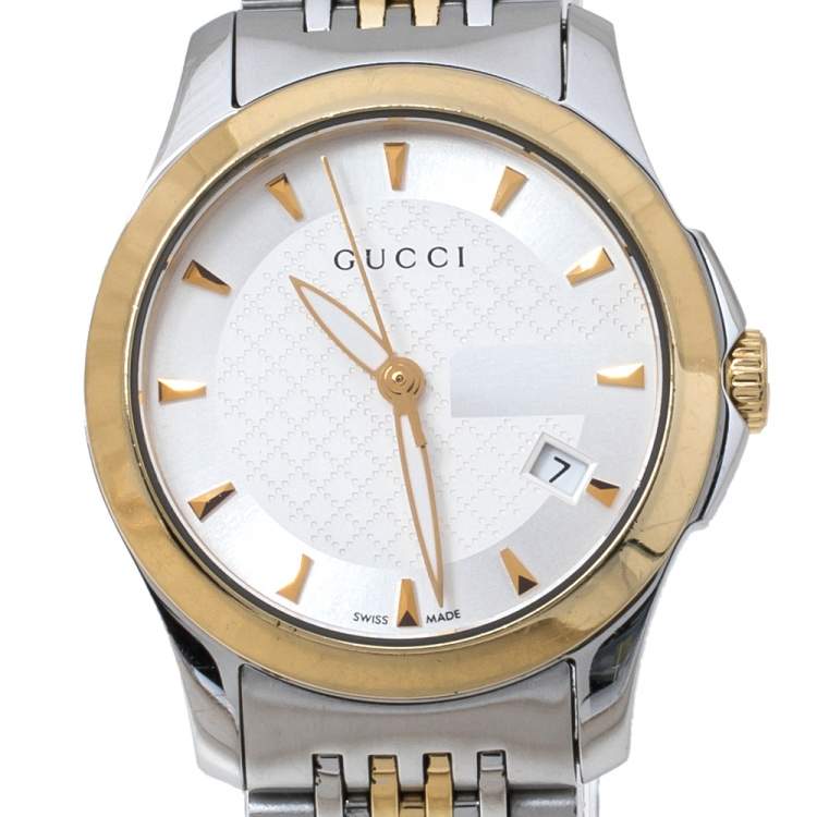 Pre Owned Gucci Silver Two-Tone Stainless steel G Timeless 126.5 Women's Wristwatch 27 mm