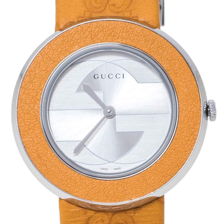 Pre Owned Gucci Silver Stainless Steel U-Play 129.4 Women's Wristwatch 35 mm