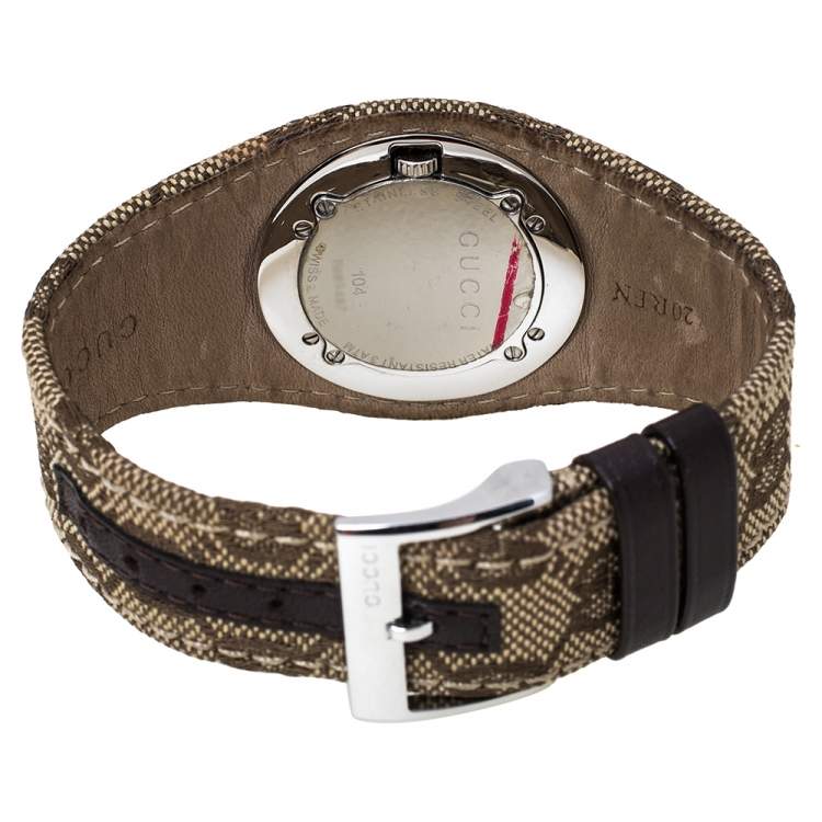 Pre Owned Gucci Silver Stainless Steel Canvas G-Bandeau 104 Women's Wristwatch 31 mm