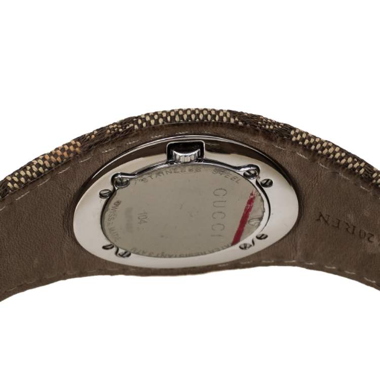 Pre Owned Gucci Silver Stainless Steel Canvas G-Bandeau 104 Women's Wristwatch 31 mm