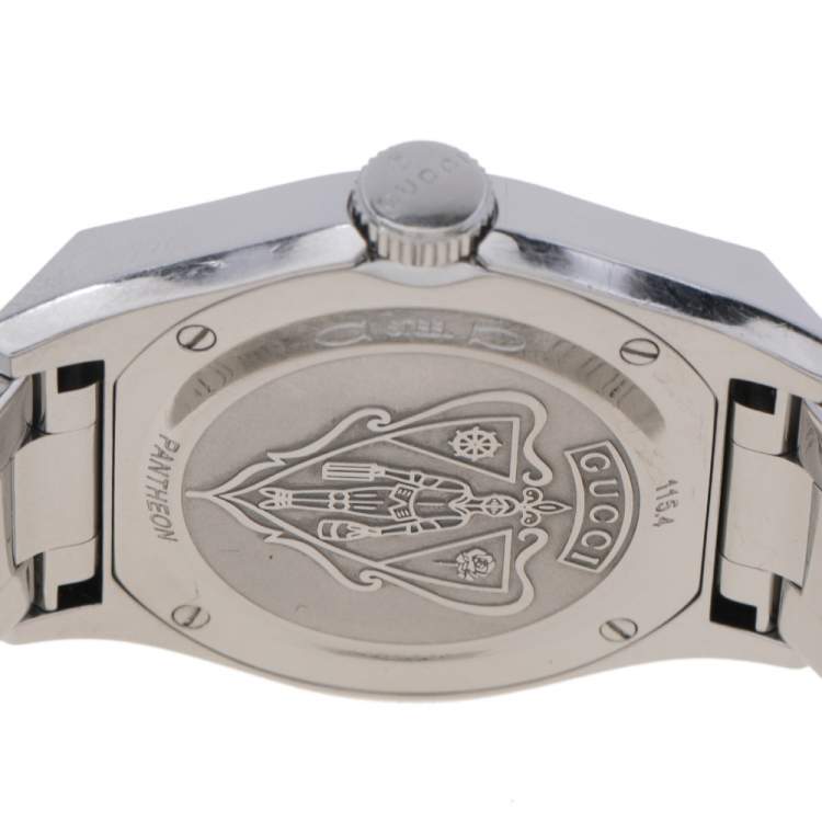 Pre Owned Gucci MOP Diamonds Stainless Steel Pantheon YA115403 115.4 Women's Wristwatch 36 MM