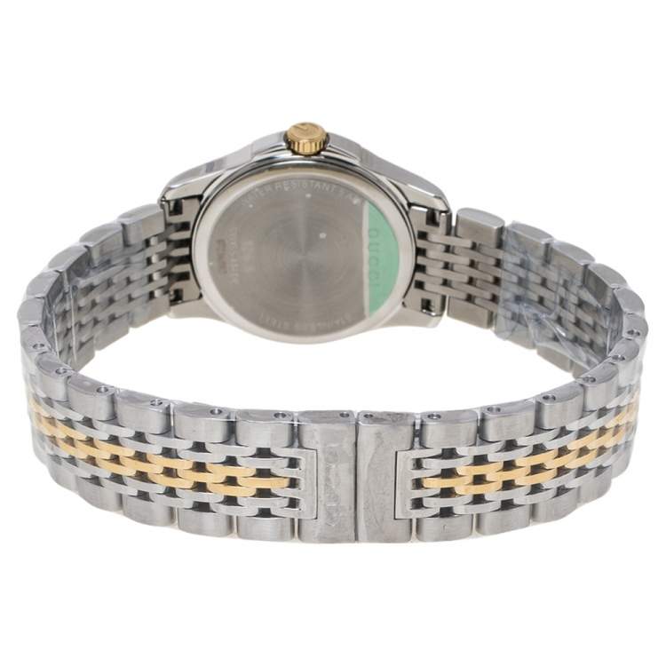 Pre Owned Gucci Silver Two-Tone Stainless Steel G Timeless 126.5 Women's Wristwatch 27 mm
