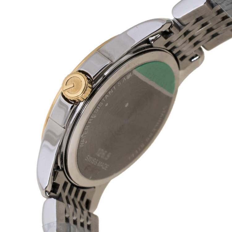 Pre Owned Gucci Silver Two-Tone Stainless Steel G Timeless 126.5 Women's Wristwatch 27 mm