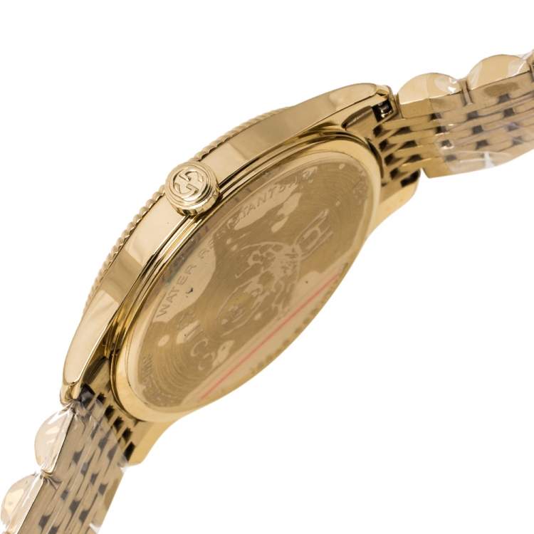 Pre Owned Gucci Silver Sunburst Yellow Gold PVD Coated Stainless Steel G-Timeless 126.4 Women's Wristwatch 38 mm