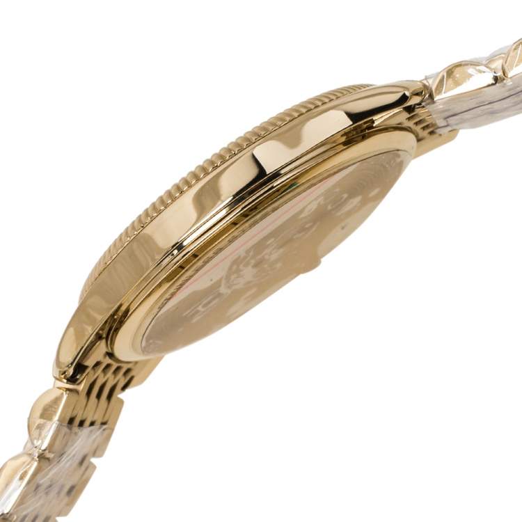 Pre Owned Gucci Silver Sunburst Yellow Gold PVD Coated Stainless Steel G-Timeless 126.4 Women's Wristwatch 38 mm