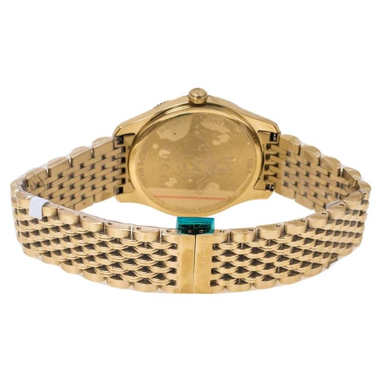 Pre Owned Gucci Silver Sunburst Yellow Gold PVD Coated Stainless Steel G-Timeless 126.4 Women's Wristwatch 38 mm