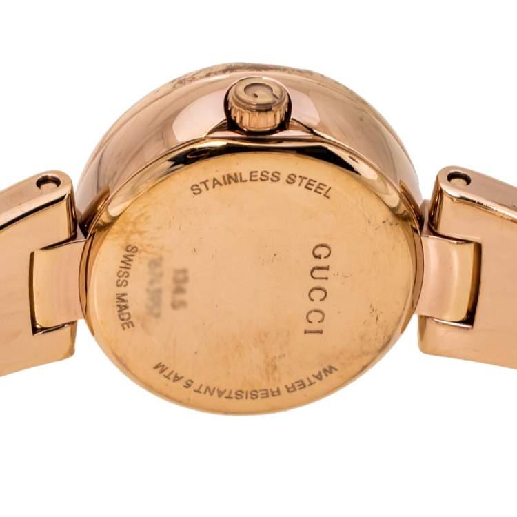 Pre Owned Gucci Black Rose Gold Tone Stainless Steel Guccissima YA134509 Women's Wristwatch 27 mm