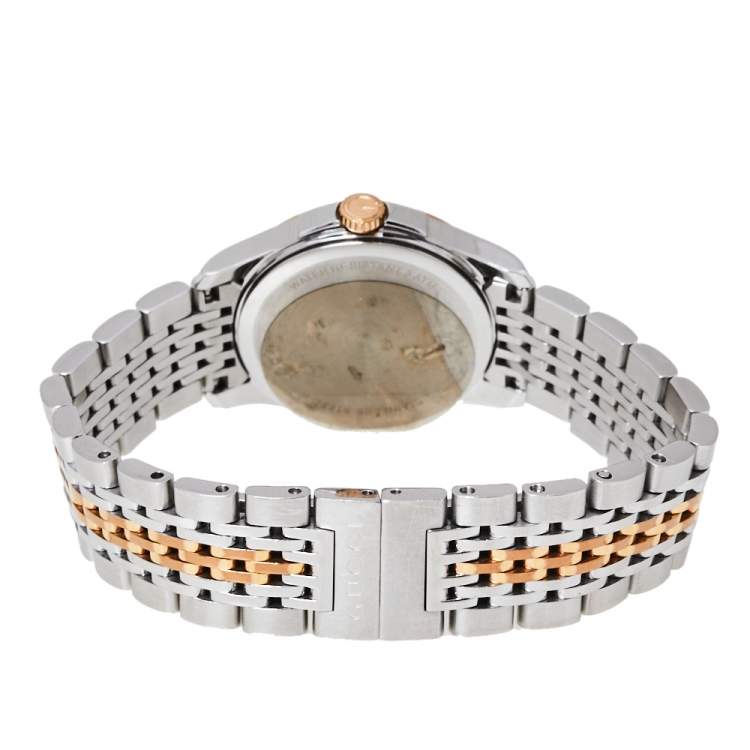 Pre Owned Gucci Black Two-Tone Stainless Steel G-Timeless YA126512 Women's Wristwatch 27 mm