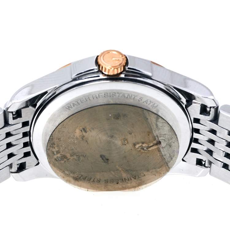 Pre Owned Gucci Black Two-Tone Stainless Steel G-Timeless YA126512 Women's Wristwatch 27 mm