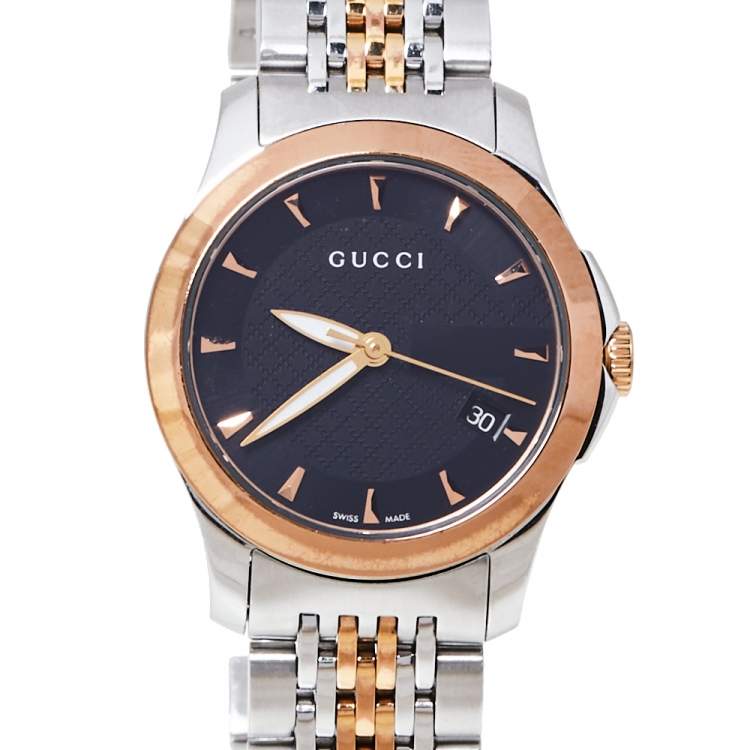 Pre Owned Gucci Black Two-Tone Stainless Steel G-Timeless YA126512 Women's Wristwatch 27 mm