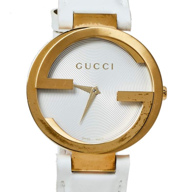 Pre Owned Gucci Silver White Yellow Gold PVD Coated Stainless Steel Rubber Latin Grammy's YA133313 Women's Wristwatch 37 MM
