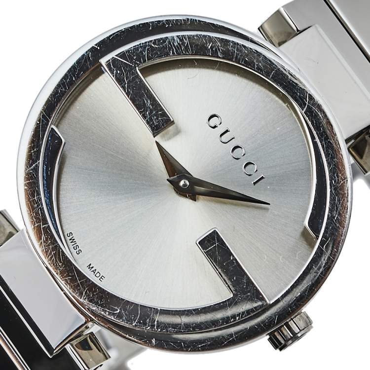 Pre Owned Gucci Silver Stainless Steel Interlocking YA133503 Women's Wristwatch 29 mm